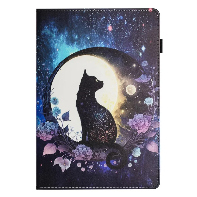 For Samsung Galaxy Tab A8 10.5 (2022)  /  (2021) Pattern Printing PU Leather Tablet Case Stand Cover Card Slot - Moon Cat