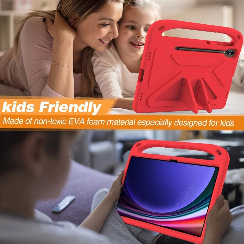 EVA Tablet Case for Samsung Galaxy Tab S7+ / S8+ / S9+ , Kids Friendly Hand Grip Kickstand Cover - Red