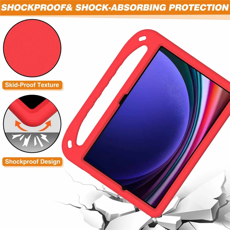 EVA Tablet Case for Samsung Galaxy Tab S7+ / S8+ / S9+ , Kids Friendly Hand Grip Kickstand Cover - Red