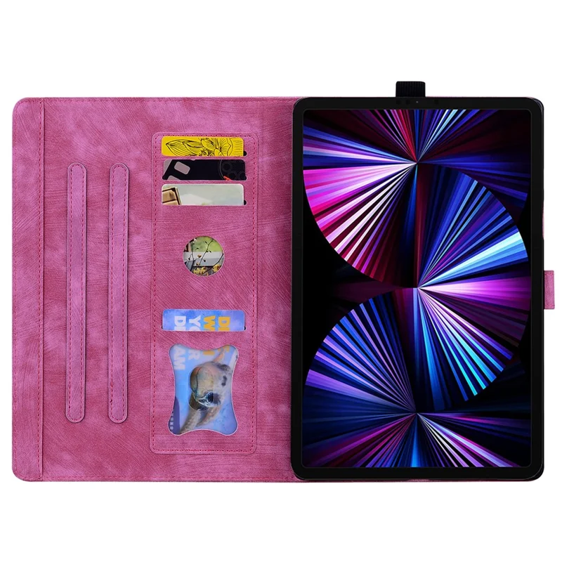 For Xiaomi Redmi Pad SE Tablet Leather Case Card Holder Flower Cat Imprint Stand Tablet Cover - Rose