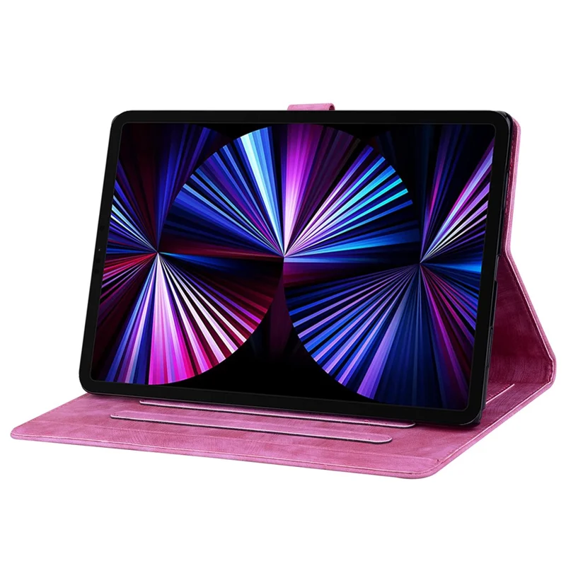 For Xiaomi Redmi Pad SE Tablet Leather Case Card Holder Flower Cat Imprint Stand Tablet Cover - Rose