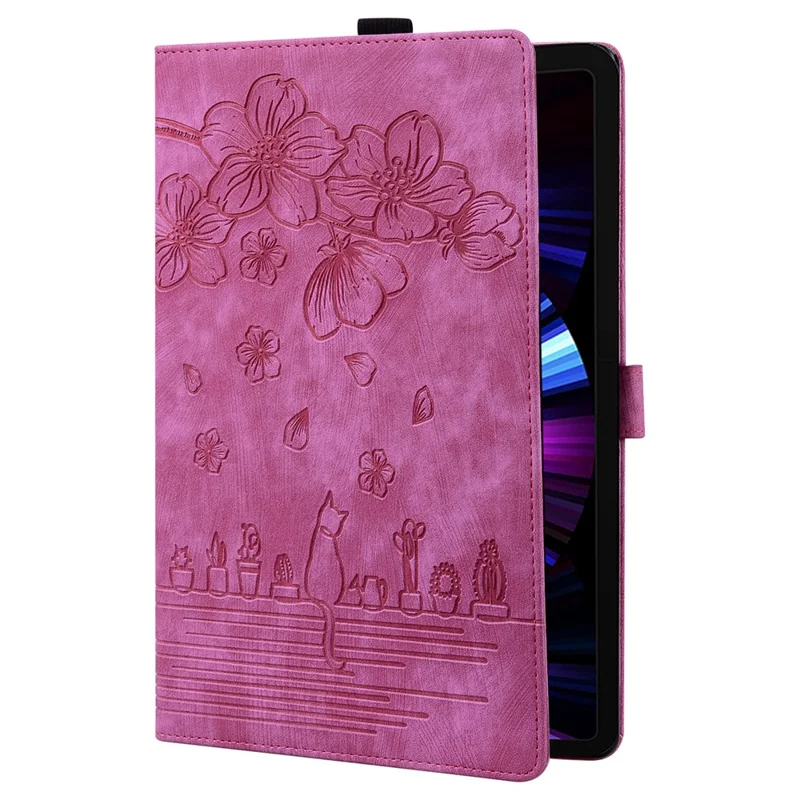 For Xiaomi Redmi Pad SE Tablet Leather Case Card Holder Flower Cat Imprint Stand Tablet Cover - Rose