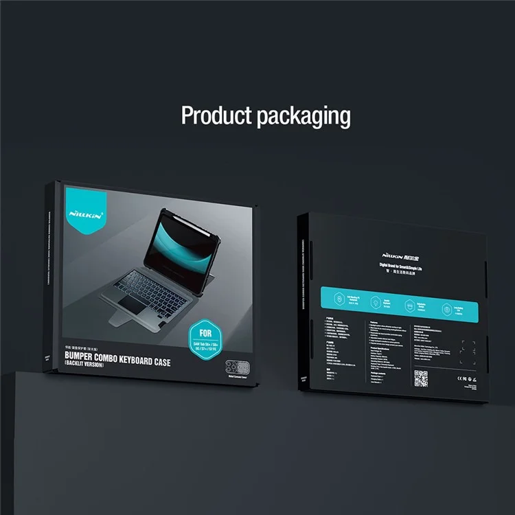 NILLKIN Bumper Backlit Bluetooth Keyboard Case para Samsung Galaxy Tab S7 FE / Tab S7+ / Tab S8+ Capa Protetora Destacável para Tablet