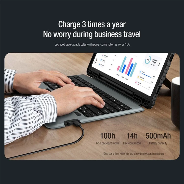 NILLKIN Bumper Backlit Bluetooth Keyboard Case para Samsung Galaxy Tab S7 FE / Tab S7+ / Tab S8+ Capa Protetora Destacável para Tablet