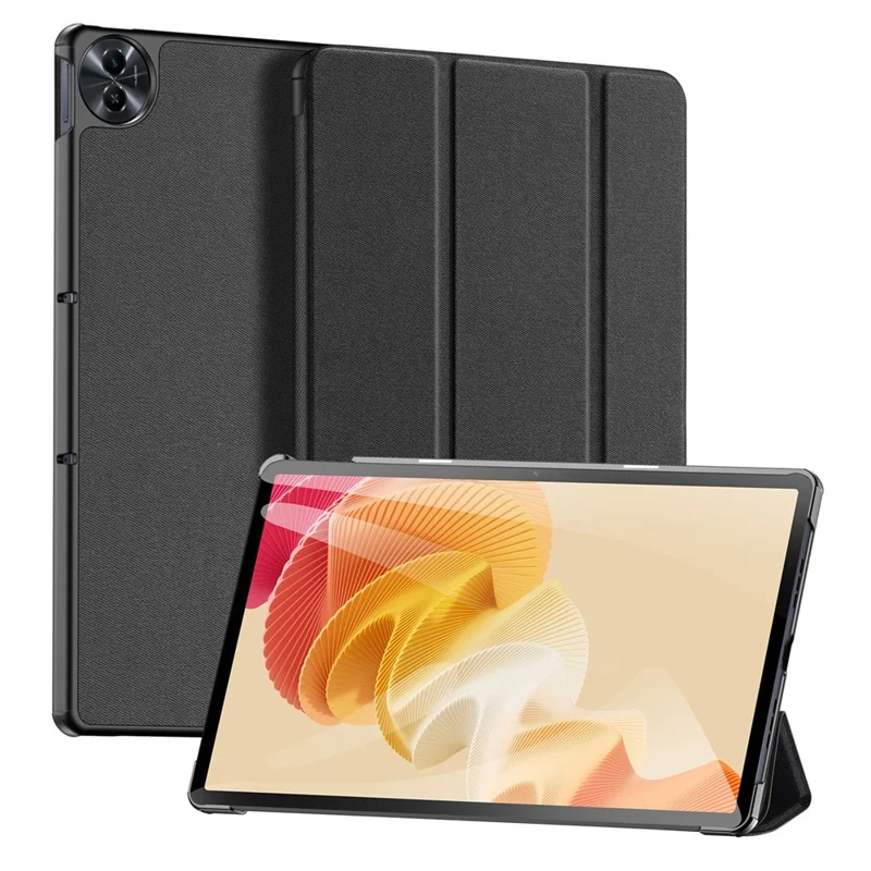 DUX DUCIS Domo Series for Realme Pad 2 PU Leather Tri-fold Stand Cover Auto Wake / Sleep Smart Tablet Case - Black
