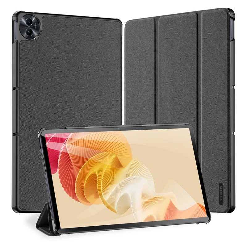 DUX DUCIS Domo Series for Realme Pad 2 PU Leather Tri-fold Stand Cover Auto Wake / Sleep Smart Tablet Case - Black