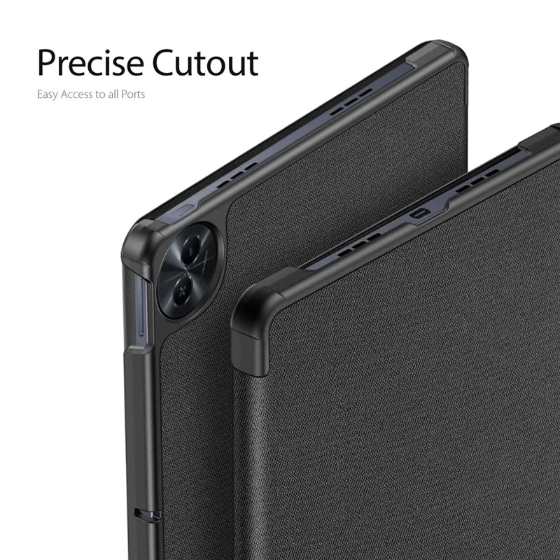 DUX DUCIS Domo Series for Realme Pad 2 PU Leather Tri-fold Stand Cover Auto Wake / Sleep Smart Tablet Case - Black