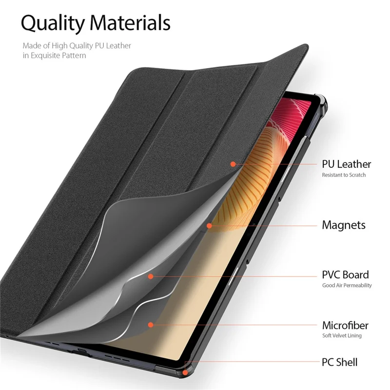 DUX DUCIS Domo Series for Realme Pad 2 PU Leather Tri-fold Stand Cover Auto Wake / Sleep Smart Tablet Case - Black