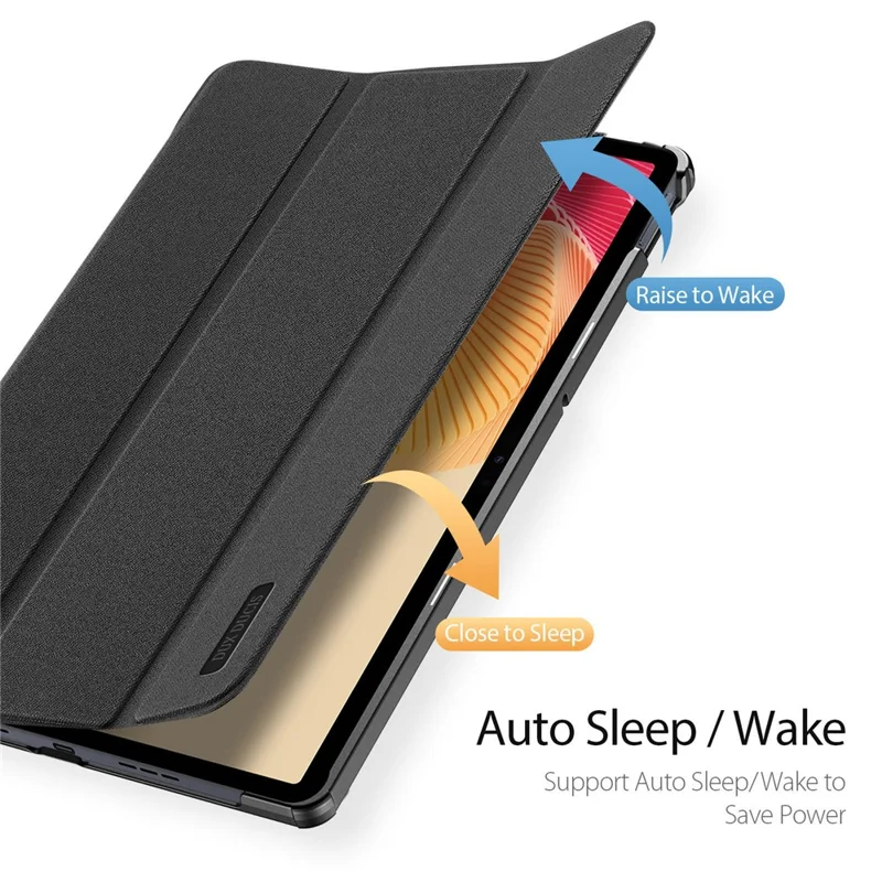 DUX DUCIS Domo Series for Realme Pad 2 PU Leather Tri-fold Stand Cover Auto Wake / Sleep Smart Tablet Case - Black