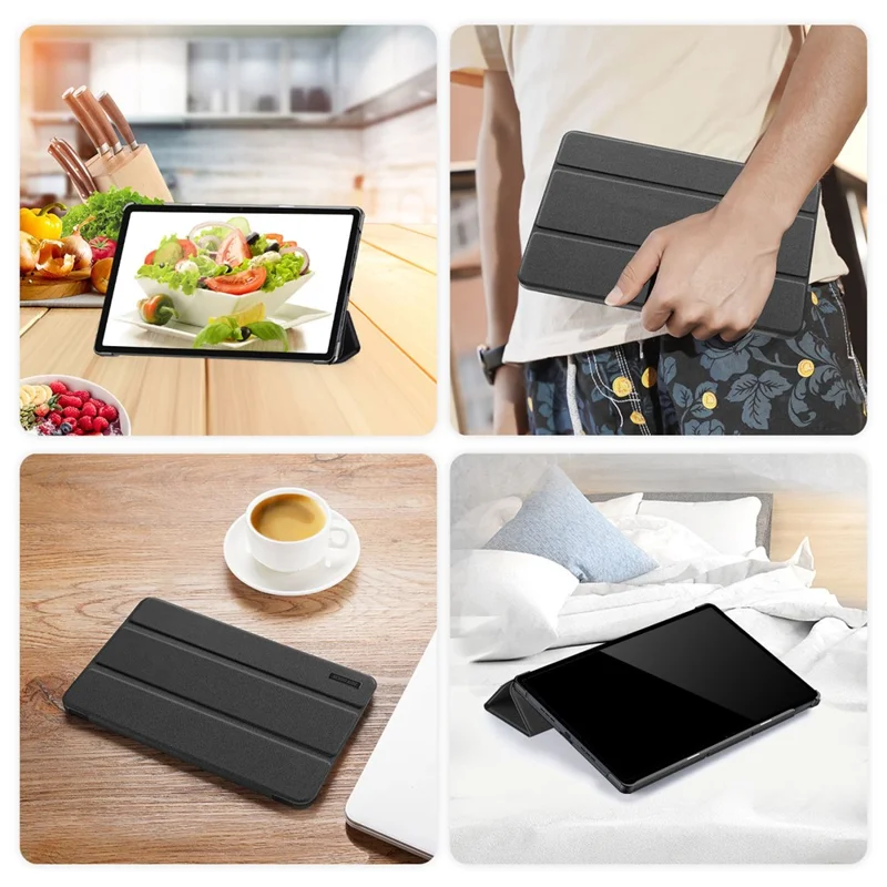 DUX DUCIS Domo Series for Realme Pad 2 PU Leather Tri-fold Stand Cover Auto Wake / Sleep Smart Tablet Case - Black