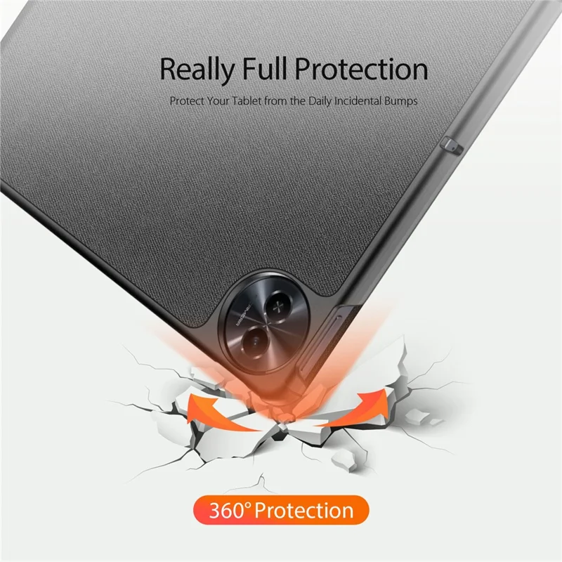 DUX DUCIS Domo Series for Realme Pad 2 PU Leather Tri-fold Stand Cover Auto Wake / Sleep Smart Tablet Case - Black