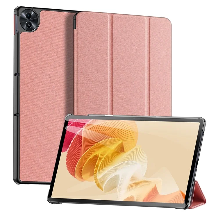 DUX DUCIS Domo Series for Realme Pad 2 PU Leather Tri-fold Stand Cover Auto Wake / Sleep Smart Tablet Case - Pink