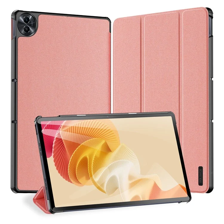 DUX DUCIS Domo Series for Realme Pad 2 PU Leather Tri-fold Stand Cover Auto Wake / Sleep Smart Tablet Case - Pink
