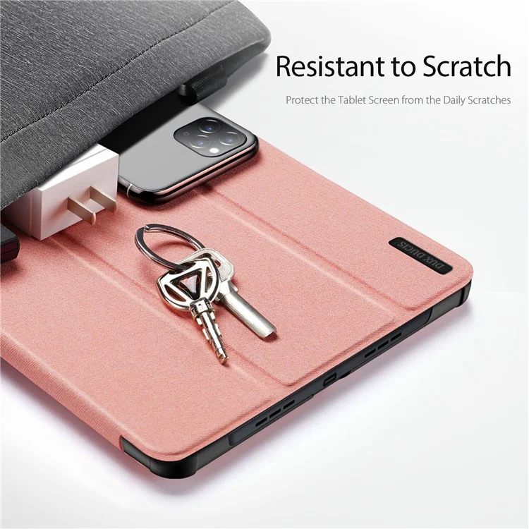 DUX DUCIS Domo Series for Realme Pad 2 PU Leather Tri-fold Stand Cover Auto Wake / Sleep Smart Tablet Case - Pink