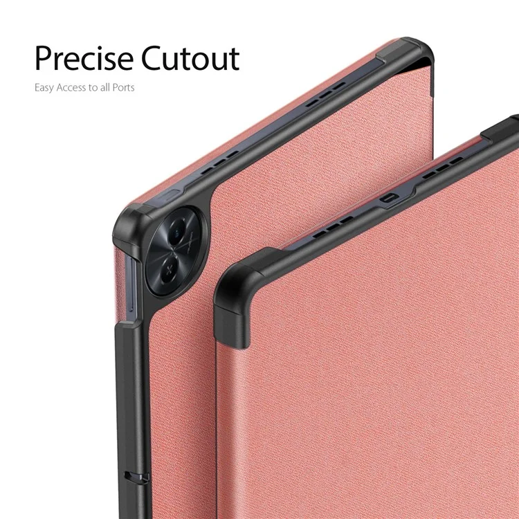 DUX DUCIS Domo Series for Realme Pad 2 PU Leather Tri-fold Stand Cover Auto Wake / Sleep Smart Tablet Case - Pink