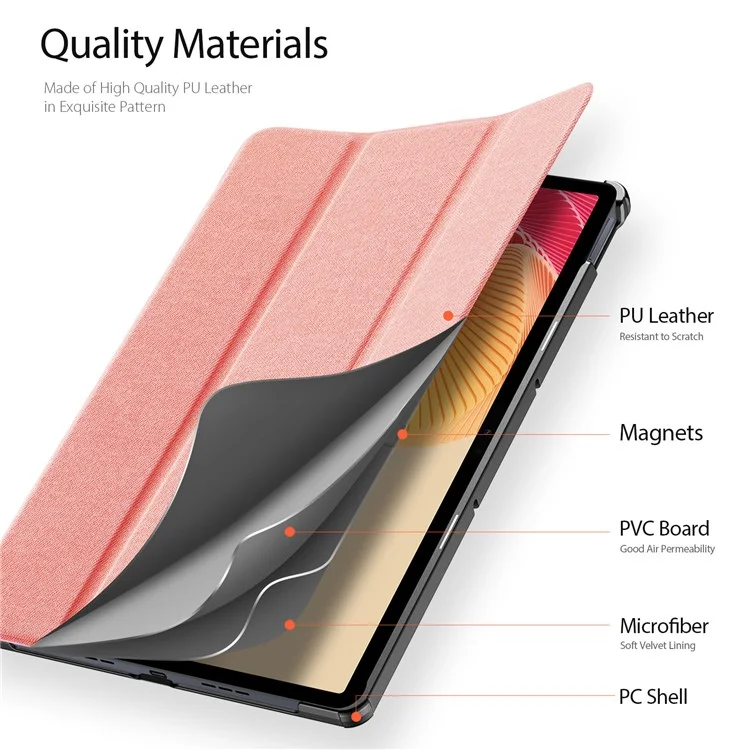 DUX DUCIS Domo Series for Realme Pad 2 PU Leather Tri-fold Stand Cover Auto Wake / Sleep Smart Tablet Case - Pink