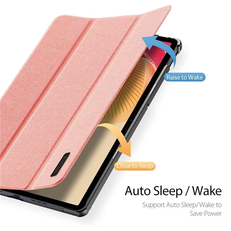 DUX DUCIS Domo Series for Realme Pad 2 PU Leather Tri-fold Stand Cover Auto Wake / Sleep Smart Tablet Case - Pink