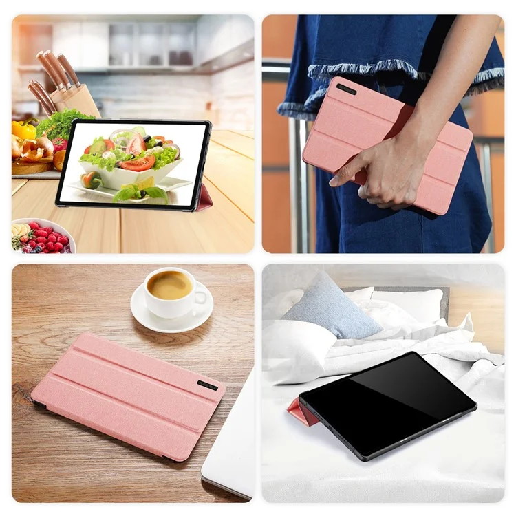 DUX DUCIS Domo Series for Realme Pad 2 PU Leather Tri-fold Stand Cover Auto Wake / Sleep Smart Tablet Case - Pink