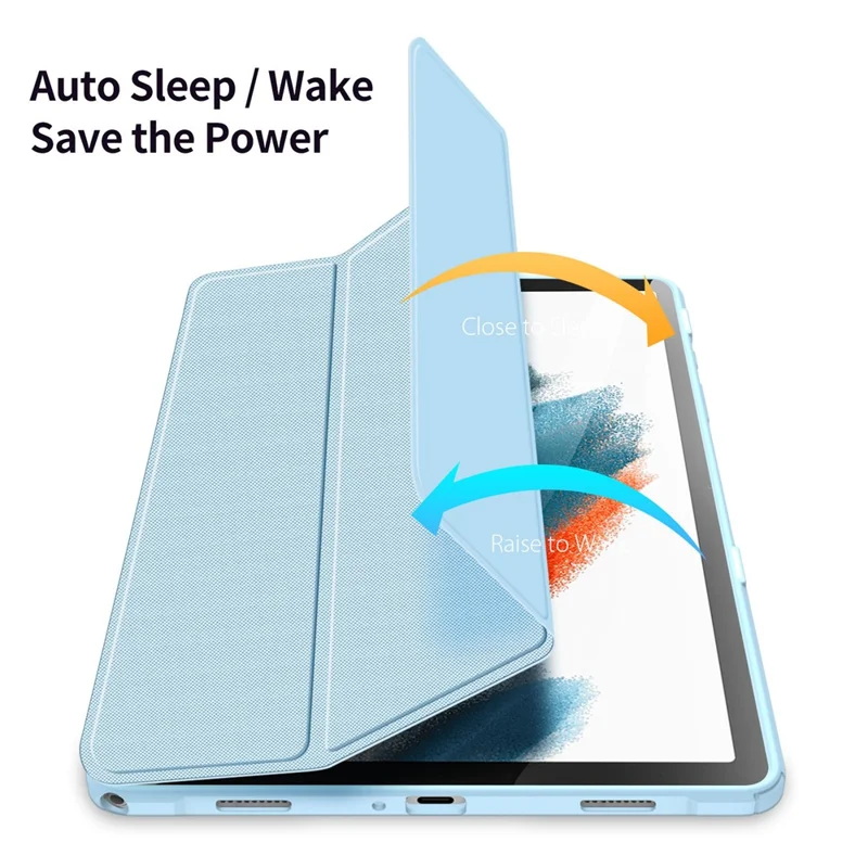 DUX DUCIS TOBY-serie til Samsung Galaxy Tab A9+ trekantet standercover i PU-læder med automatisk tænd/sluk - Babyblå