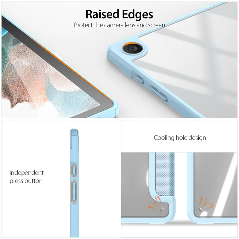 DUX DUCIS TOBY-serie til Samsung Galaxy Tab A9+ trekantet standercover i PU-læder med automatisk tænd/sluk - Babyblå