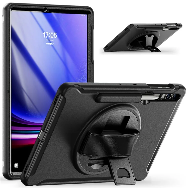 Für Samsung Galaxy Tab S9 FE+ / S7+ T970 / Tab S7 FE T730 / Tab S8+ X800 / Tab S9+ X810 Hülle Stifthalter PC+TPU Tablet Ständer Abdeckung - Schwarz