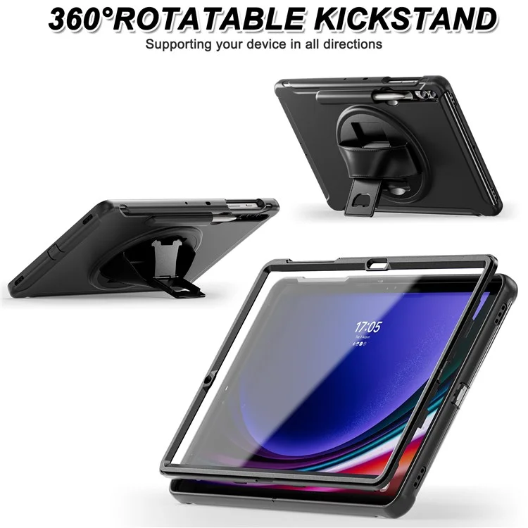 Für Samsung Galaxy Tab S9 FE+ / S7+ T970 / Tab S7 FE T730 / Tab S8+ X800 / Tab S9+ X810 Hülle Stifthalter PC+TPU Tablet Ständer Abdeckung - Schwarz