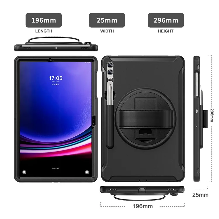 Für Samsung Galaxy Tab S9 FE+ / S7+ T970 / Tab S7 FE T730 / Tab S8+ X800 / Tab S9+ X810 Hülle Stifthalter PC+TPU Tablet Ständer Abdeckung - Schwarz
