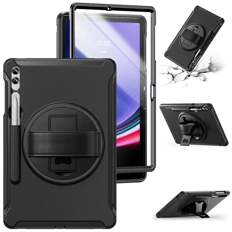 Für Samsung Galaxy Tab S9 FE+ / S7+ T970 / Tab S7 FE T730 / Tab S8+ X800 / Tab S9+ X810 Hülle Stifthalter PC+TPU Tablet Ständer Abdeckung - Schwarz