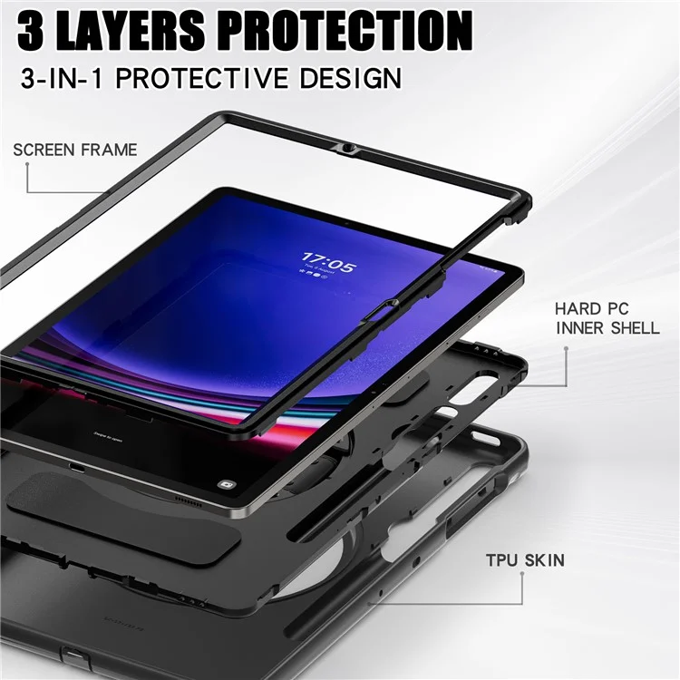 Für Samsung Galaxy Tab S9 FE+ / S7+ T970 / Tab S7 FE T730 / Tab S8+ X800 / Tab S9+ X810 Hülle Stifthalter PC+TPU Tablet Ständer Abdeckung - Schwarz