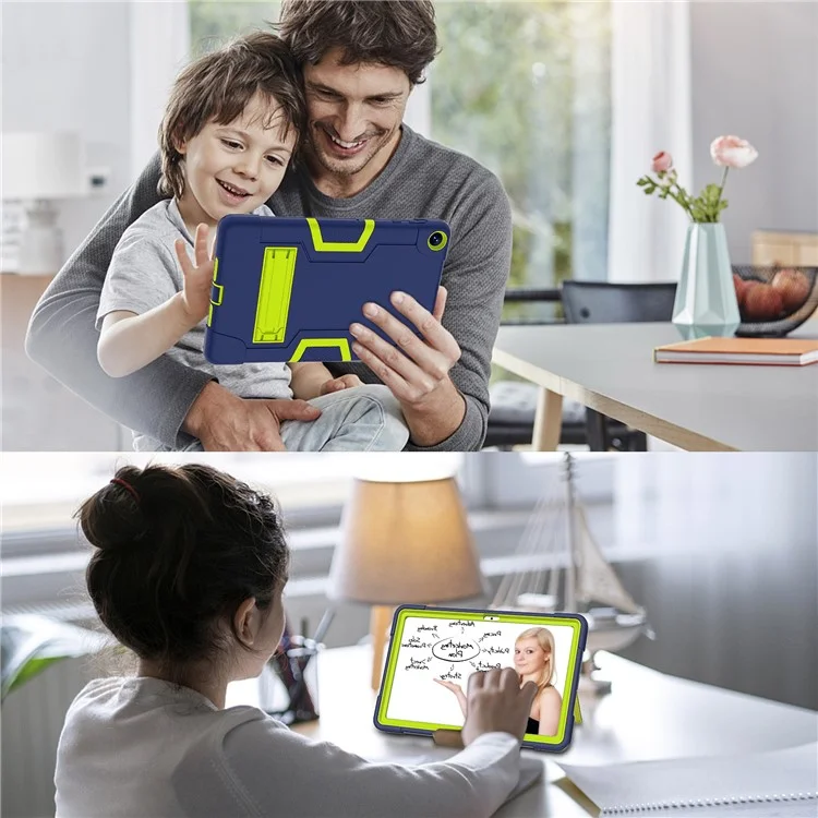 Per Huawei MatePad 10.4 (2023) Tablet Case Supporto Silicone + PC Robot Style Dual Color Tablet Cover - Navy Blue / Yellow Green