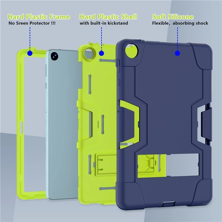 Per Huawei MatePad 10.4 (2023) Tablet Case Supporto Silicone + PC Robot Style Dual Color Tablet Cover - Navy Blue / Yellow Green