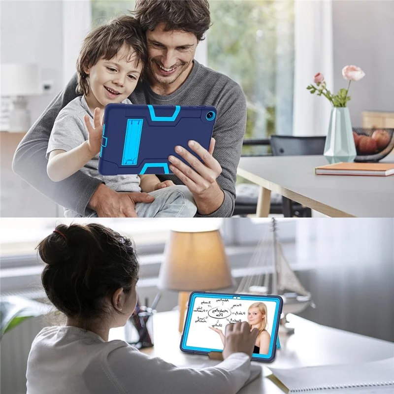 Para Huawei MatePad 10.4 (2023) Tablet Case Kickstand Silicona + PC Robot Style Dual Color Tablet Cover - Azul Marino / Azul
