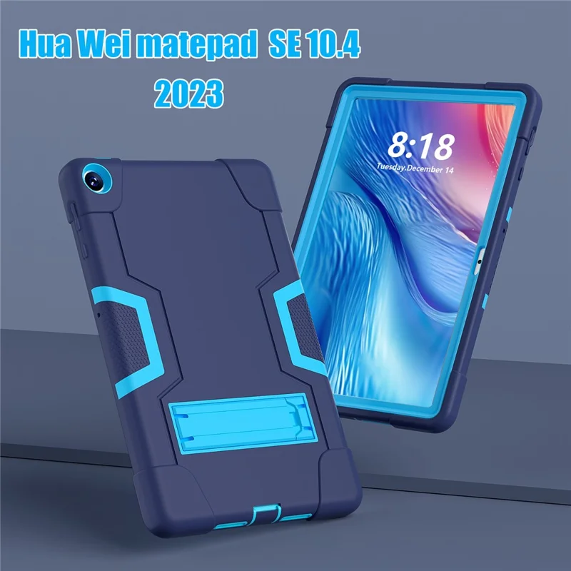 Para Huawei MatePad 10.4 (2023) Tablet Case Kickstand Silicona + PC Robot Style Dual Color Tablet Cover - Azul Marino / Azul
