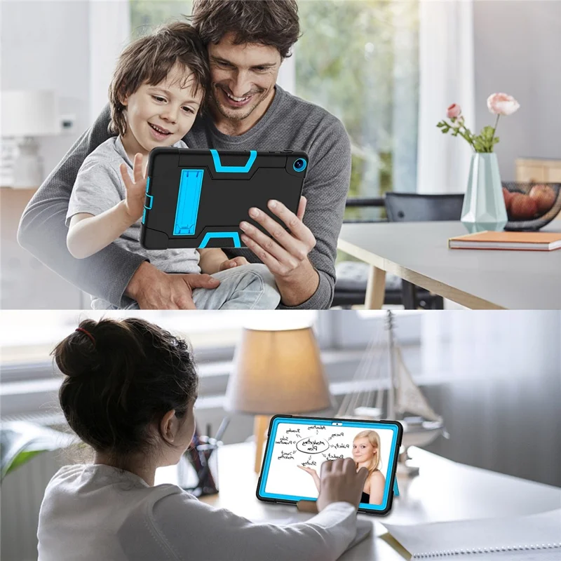 For Huawei MatePad 10.4 (2023) Tablet Case Kickstand Silicone + PC Robot Style Dual Color Tablet Cover - Black / Blue