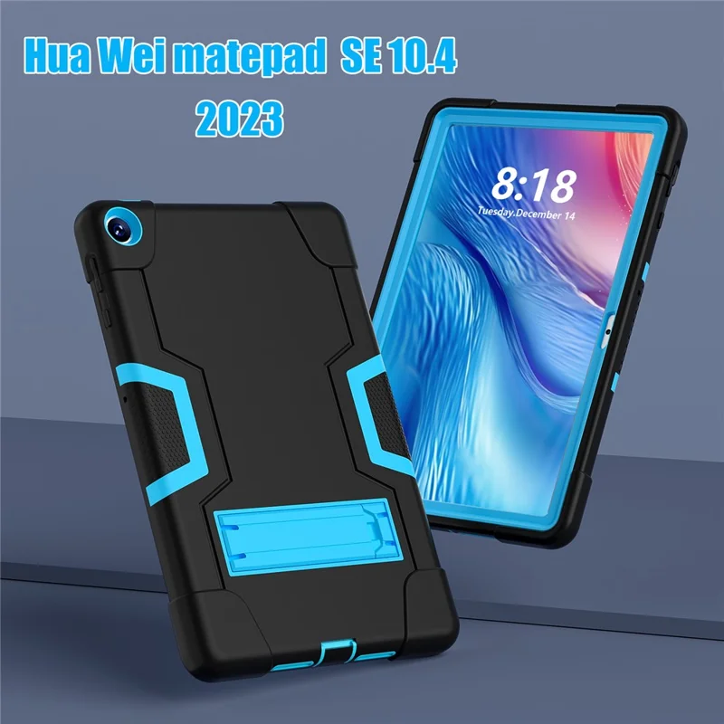For Huawei MatePad 10.4 (2023) Tablet Case Kickstand Silicone + PC Robot Style Dual Color Tablet Cover - Black / Blue