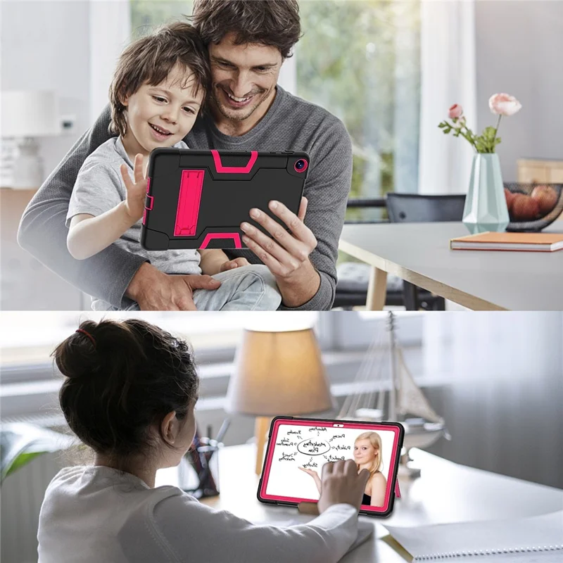 Für Huawei MatePad 10.4 (2023) Tablet-Hülle mit Ständer, Silikon + PC, Roboter-Stil, Zweifarbig, Tablet-Cover - Schwarz / Rosa-Rot