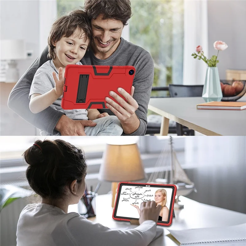 For Huawei MatePad 10.4 (2023) Tablet Case Kickstand Silicone + PC Robot Style Dual Color Tablet Cover - Red / Black
