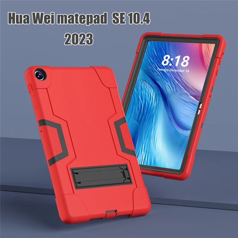 For Huawei MatePad 10.4 (2023) Tablet Case Kickstand Silicone + PC Robot Style Dual Color Tablet Cover - Red / Black