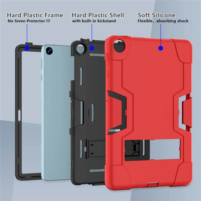 For Huawei MatePad 10.4 (2023) Tablet Case Kickstand Silicone + PC Robot Style Dual Color Tablet Cover - Red / Black