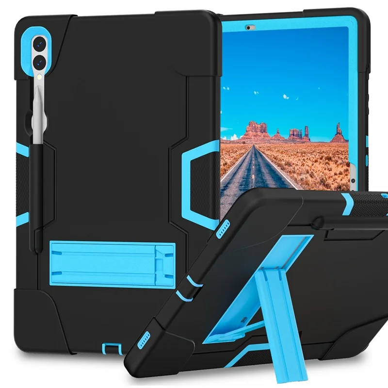 Robot Style Tablet Case for Samsung Galaxy Tab S9+ , Kickstand Dual Color Silicone + PC Tablet Cover - Black / Blue