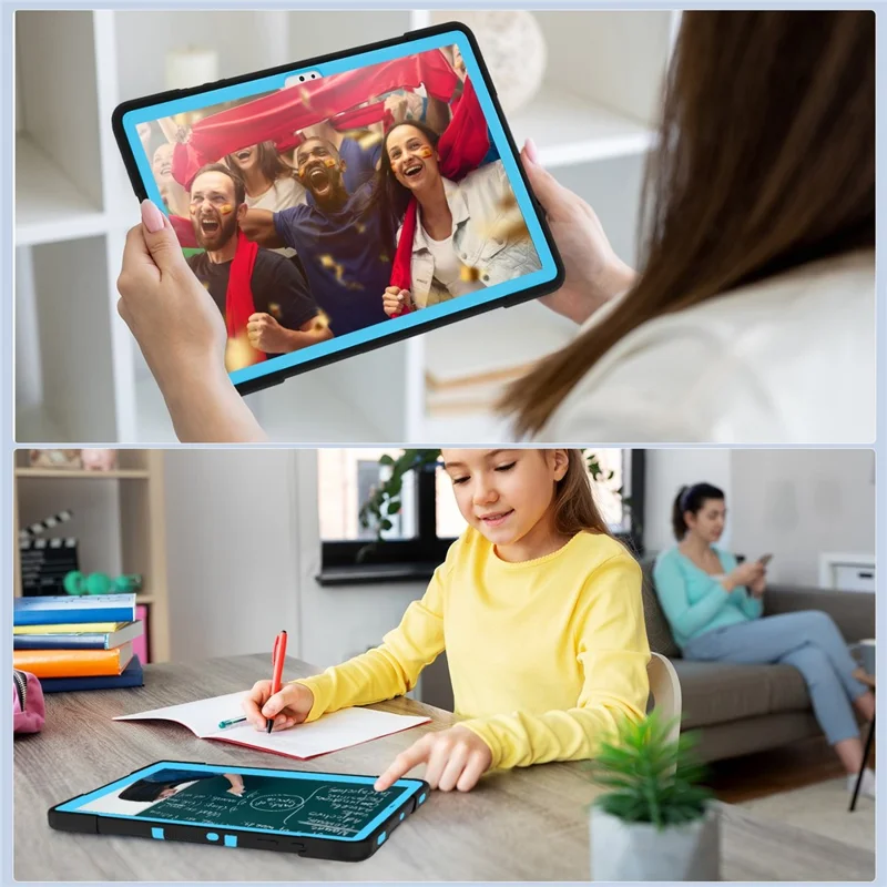 Robot Style Tablet Case for Samsung Galaxy Tab S9+ , Kickstand Dual Color Silicone + PC Tablet Cover - Black / Blue