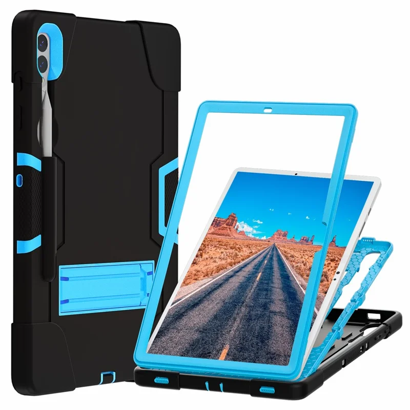 Robot Style Tablet Case for Samsung Galaxy Tab S9+ , Kickstand Dual Color Silicone + PC Tablet Cover - Black / Blue