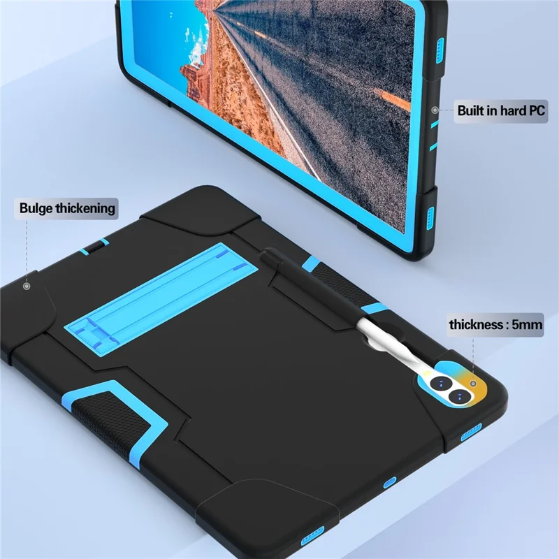 Robot Style Tablet Case for Samsung Galaxy Tab S9+ , Kickstand Dual Color Silicone + PC Tablet Cover - Black / Blue