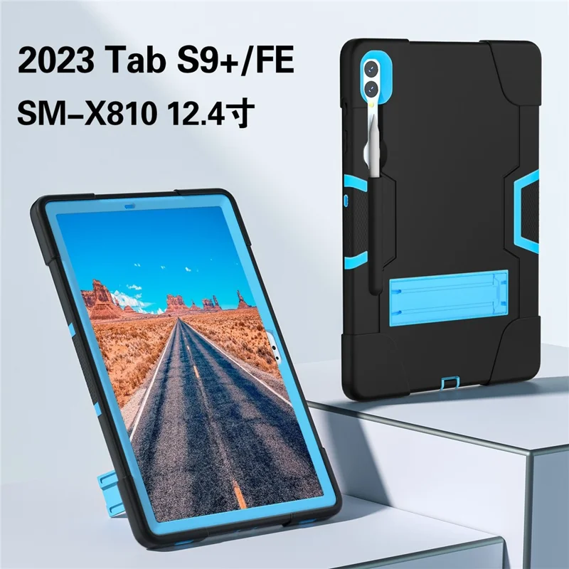 Robot Style Tablet Case for Samsung Galaxy Tab S9+ , Kickstand Dual Color Silicone + PC Tablet Cover - Black / Blue