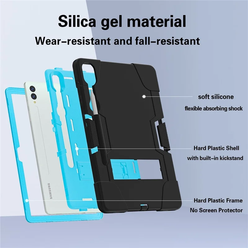 Robot Style Tablet Case for Samsung Galaxy Tab S9+ , Kickstand Dual Color Silicone + PC Tablet Cover - Black / Blue