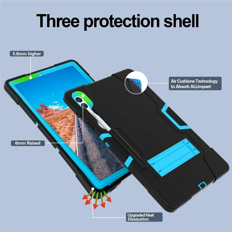 Robot Style Tablet Case for Samsung Galaxy Tab S9+ , Kickstand Dual Color Silicone + PC Tablet Cover - Black / Blue