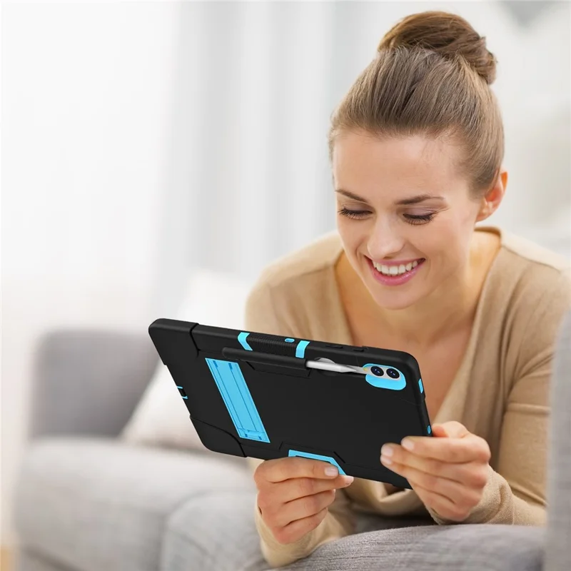 Robot Style Tablet Case for Samsung Galaxy Tab S9+ , Kickstand Dual Color Silicone + PC Tablet Cover - Black / Blue