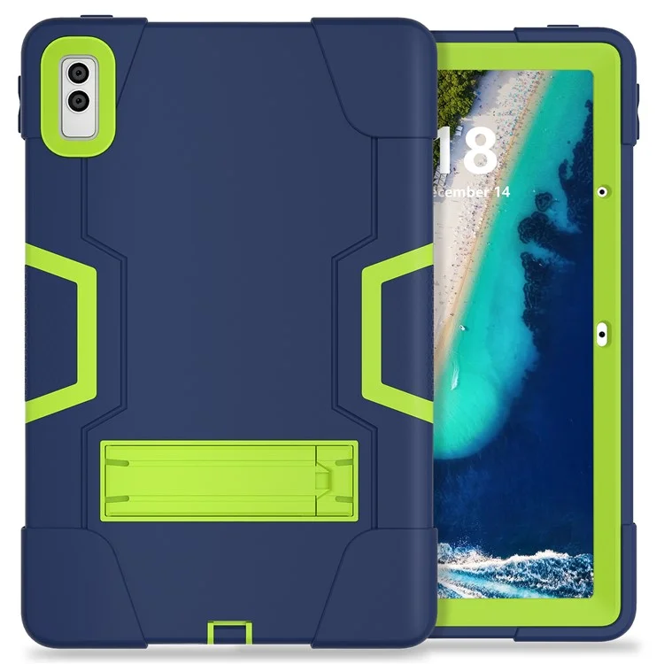 Étui de tablette Kickstand pour Lenovo Tab M10 5G, style robot bicolore en silicone + PC anti-chute - Bleu marine / Vert jaune