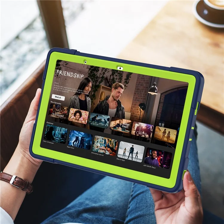 Étui de tablette Kickstand pour Lenovo Tab M10 5G, style robot bicolore en silicone + PC anti-chute - Bleu marine / Vert jaune