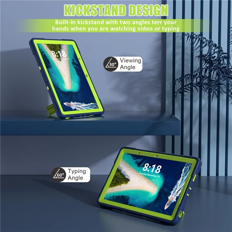 Étui de tablette Kickstand pour Lenovo Tab M10 5G, style robot bicolore en silicone + PC anti-chute - Bleu marine / Vert jaune